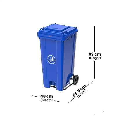 THS RSBIN122 Blue Plastic Garbage Bin With Wheel And Centre Pedal 120L