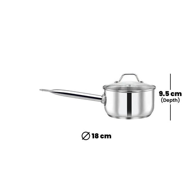 Pradeep Sauce Pan With Glass Lid, 2.3 Liter - HorecaStore