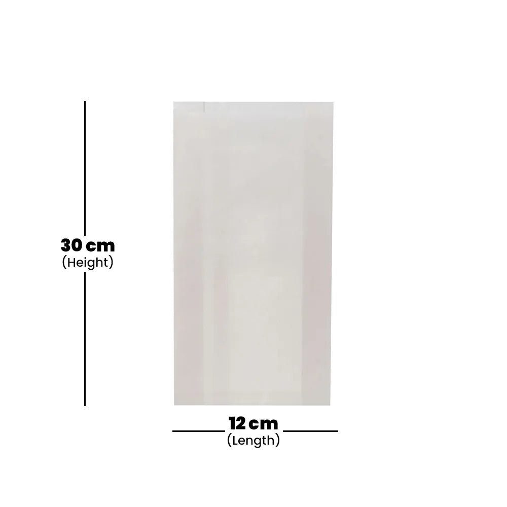 hotpack pinch or flat bottom white paper bag 12 x 6 x 30 cm 4 kg