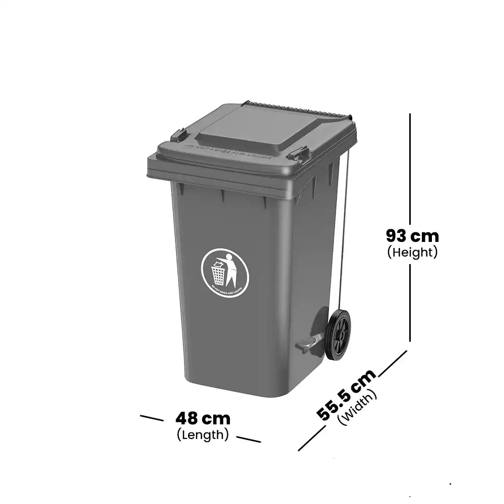 THS RSBIN124 Grey Plastic Garbage Bin With Wheel And Centre Pedal 120L