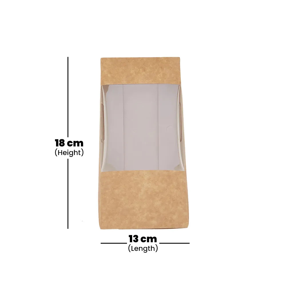 hotpack kraft sandwich wedge box with window single 13 x 6 x 18 cm 250 pcs