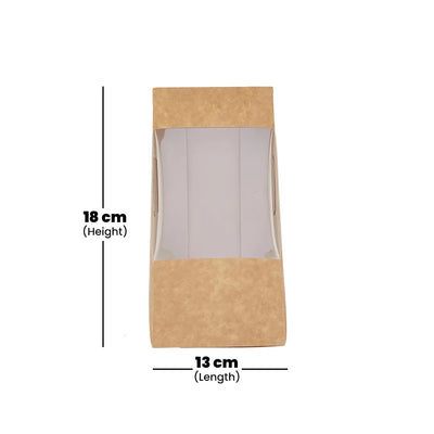 hotpack kraft sandwich wedge box with window single 13 x 6 x 18 cm 250 pcs