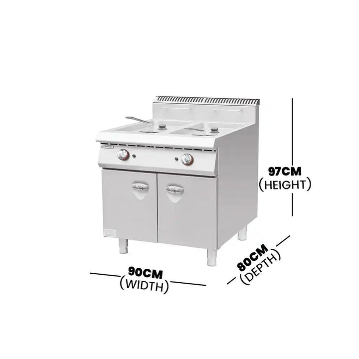 TSH Stainless Steel Electric 31kW Double Tank Fryer With Cabinet, 80 X 90 X 97cm - HorecaStore