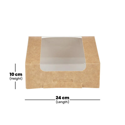 hotpack kraft square deli box with a window 24 x 24 x 10 cm 150 pcs