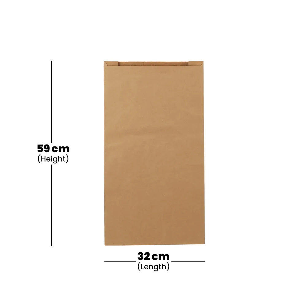 hotpack pinch or flat bottom kraft paper bag 32 x 10 x 59 cm 4 kg