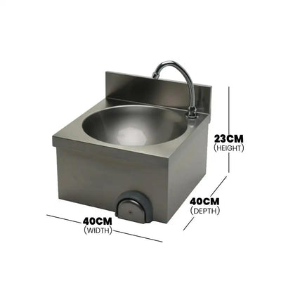 Inox Piave IP0074 Knee Operated Hand Wash Basin With 10 cm Backsplash, 40 x 40 x 23 cm - HorecaStore