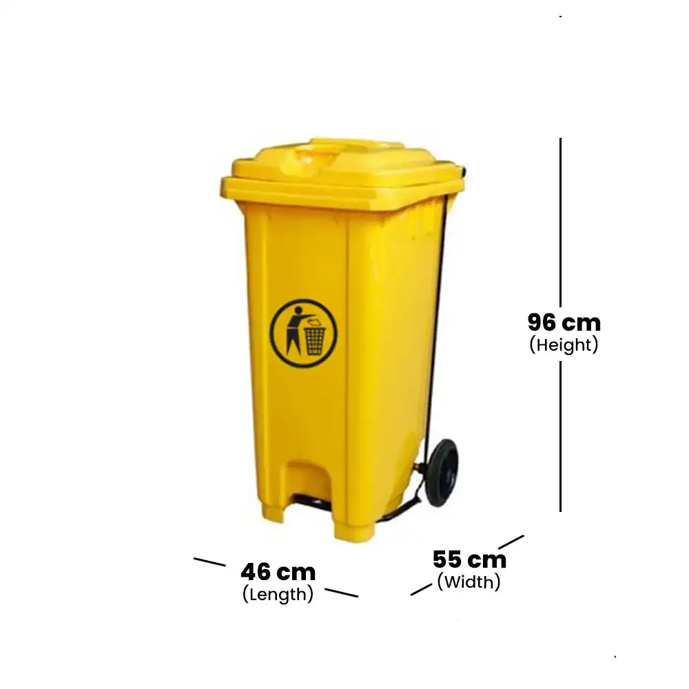 THS CNC120 Yellow Plastic Garbage Bin With Wheel And Centre Pedal 120 L