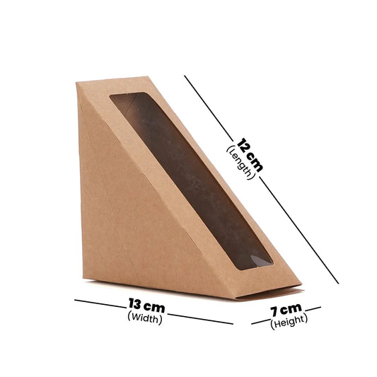 hotpack kraft sandwich wedge box with window large 13 x 7 x 12 cm 500 pcs