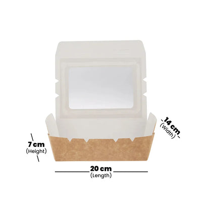 hotpack brown top lunch box with window 20 x 14 x 7 cm 120 pcs