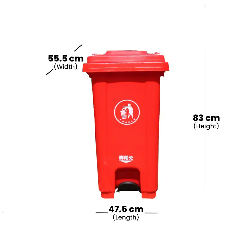 THS CNC100 Red Plastic Garbage Bin With Wheel And Centre Pedal 100L