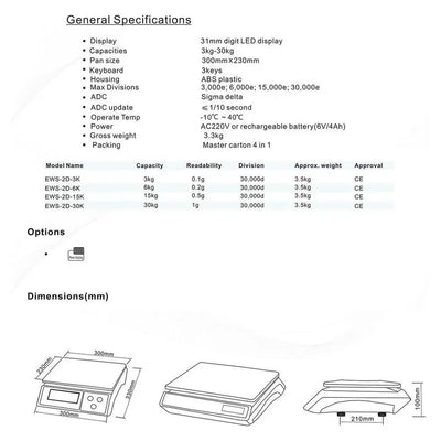 أندل EWS-2D، ميزان الوزن الالكتروني،  بسعة 3-30 كجم