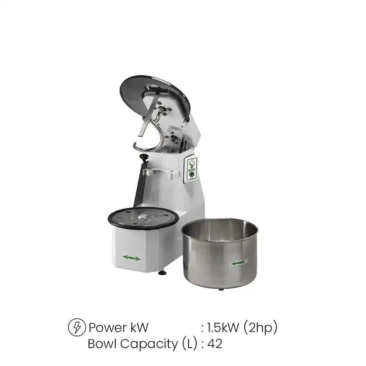 Fimar Stainless Steel Electric 1500W IM38CN405T Spiral Kneader Dough Mixer With Liftable Head, And Removable 42L Bowl 3 Phase, 80 X 48 X 73 cm   HorecaStore