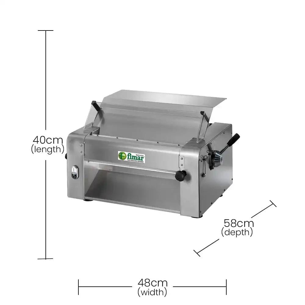 Fimar Stainless Steel Electric 370W SFSI32040050T, Pasta And Pizza Dough Roller Machine 3 Phase, 58 X 48 X 40 cm   HorecaStore