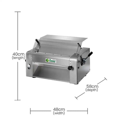 Fimar Stainless Steel Electric 370W SFSI32040050T, Pasta And Pizza Dough Roller Machine 3 Phase, 58 X 48 X 40 cm   HorecaStore