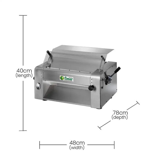 Fimar Stainless Steel Electric 370W SFSI52040050T, Pasta And Pizza Dough Roller Machine 3 Phase, 78 X 48 X 40 cm   HorecaStore