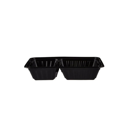 Hotpack Black Base Rectangular 2 Compartments Container Without Lid, 22.15 x 15.12 x 4.45 cm, 300 Pcs