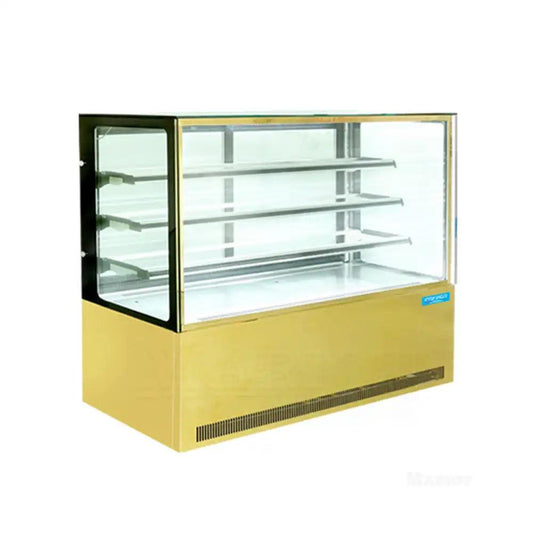 inofrigo fcs100r3m front flat glass cake display showcase with led light stainless steel golden base 100 x 68 5 x 130 cm 3 shelves