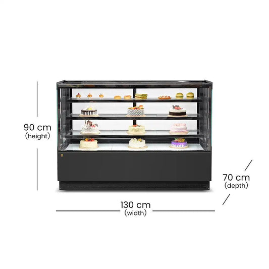 inofrigo fcs100r3m front flat glass cake display showcase with led light stainless steel mirror base 100 x 68 5 x 130 cm 3 shelves