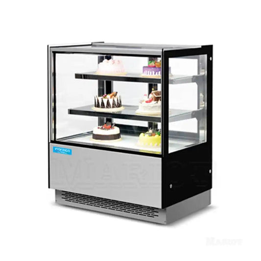 inofrigo fcs1800r2m front flat glass cake display showcase with led light stainless steel mirror base 180 x 68 5 x 130 cm 2 shelves