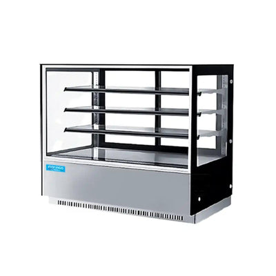 inofrigo fcs1800r3m front flat glass rectangular cake display showcase with led light stainless steel black base 180 x 70 x 130 cm 3 shelves