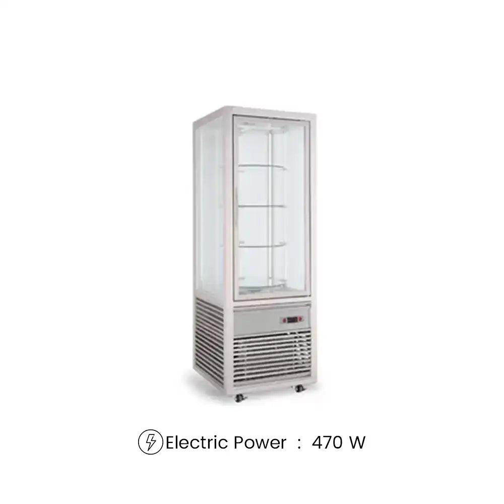 inofrigo fg418l1 a1 single upright cold showcase rotating with full glass and led light stainless steel coating 64 8 x 64 8 x 185 cm 4 shelves