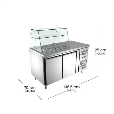 inofrigo gn2100tn ventilated salad counter chiller open top for gn pans glass roof stainless steel construction 70 x 136 5 x 125 cm 250 liters