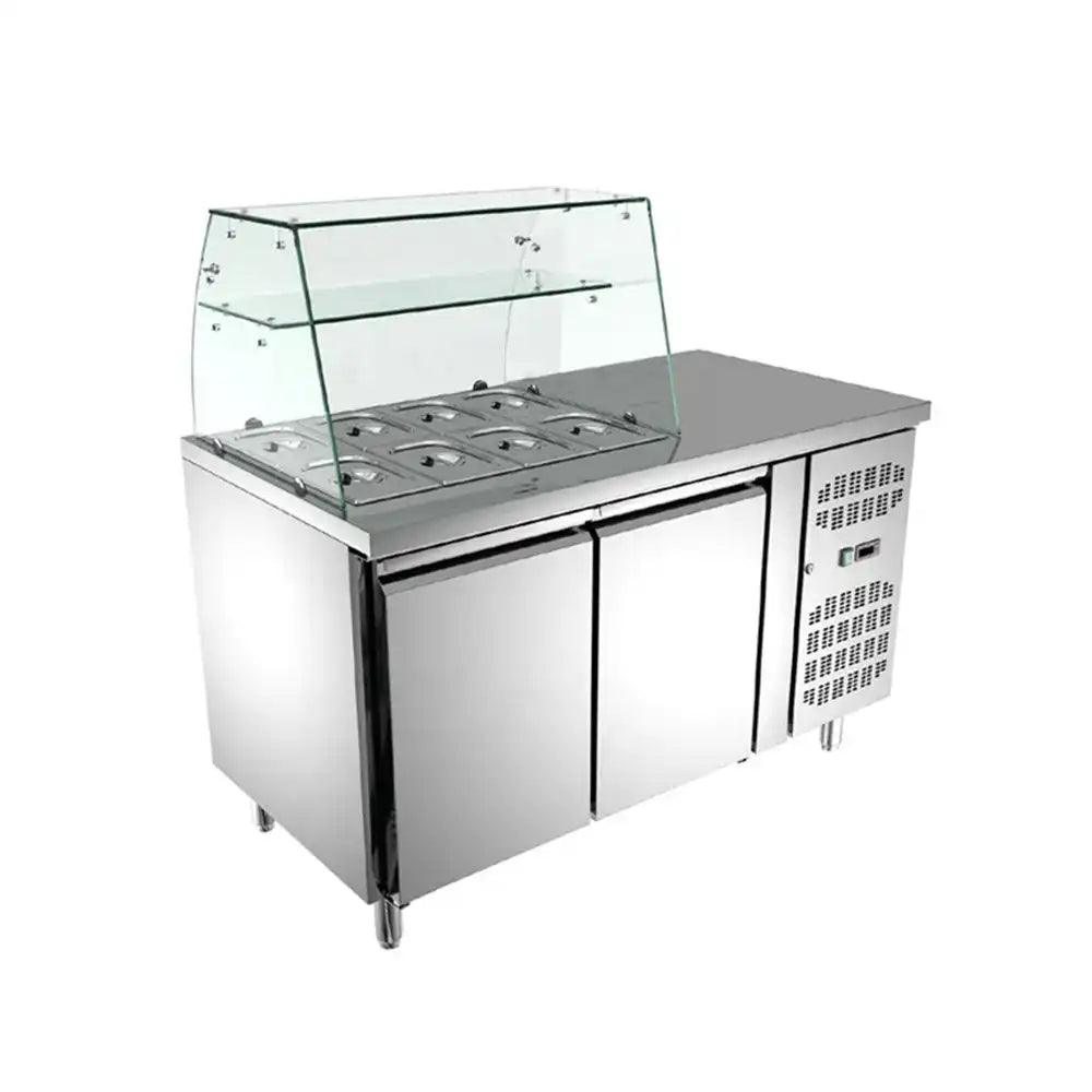 inofrigo gn2100tn ventilated salad counter chiller open top for gn pans glass roof stainless steel construction 70 x 136 5 x 125 cm 250 liters