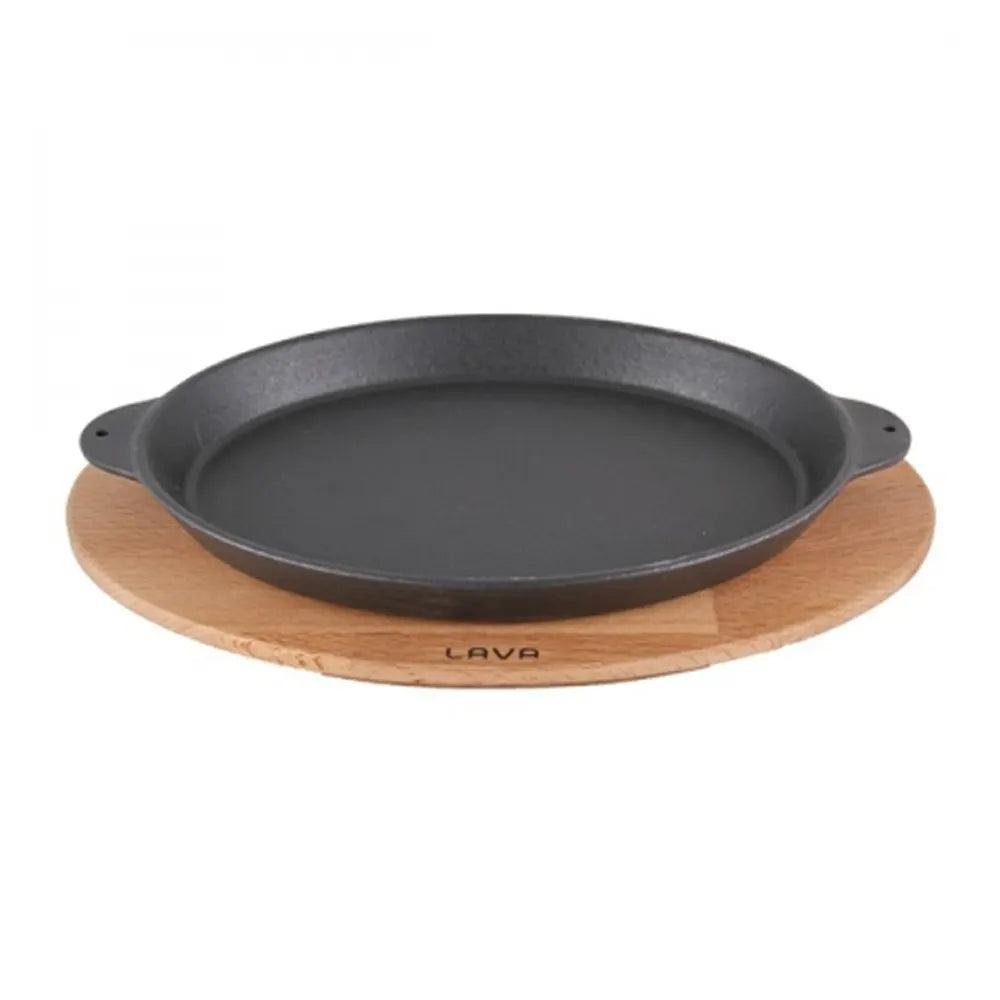 Lava Enameled Cast Iron Oval Fajita,Tandori ,Fish Sizzler Dish With Wooden Platter, 18 x 24 cm - HorecaStore