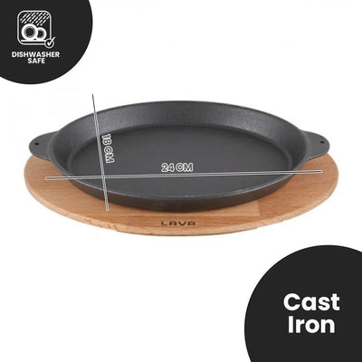 Lava Enameled Cast Iron Oval Fajita,Tandori ,Fish Sizzler Dish With Wooden Platter, 18 x 24 cm - HorecaStore