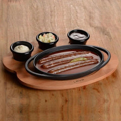 Lava Enameled Cast Iron Oval Platter  With Ramekin Holder And Wooden Liner, (Ramekins Not Included) Diameter 21 X 14 cm