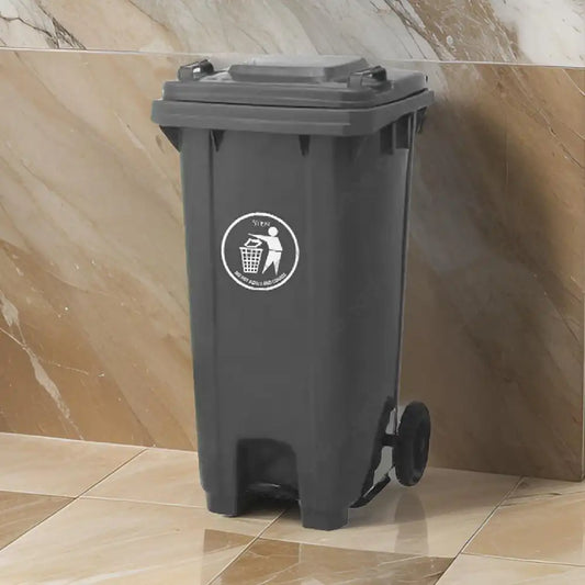 THS CNC120 Grey Plastic Garbage Bin With Wheel And Centre Pedal 120 L