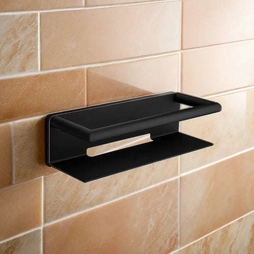 Bagnodesign Matt Black Hotel Wall Mounted Shelf With Rail, 30x10x8 cm