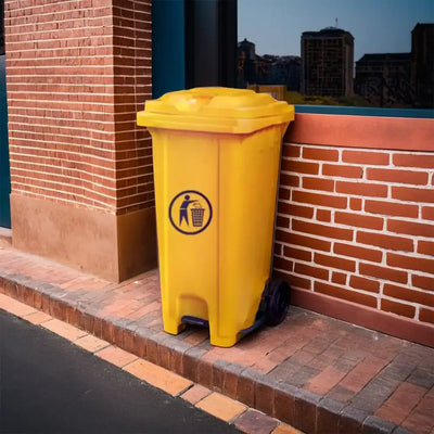 THS CNC120 Yellow Plastic Garbage Bin With Wheel And Centre Pedal 120 L