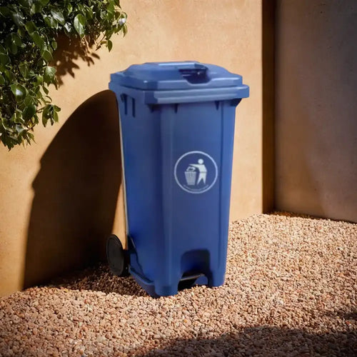 THS CNC120 Blue Plastic Garbage Bin With Wheel And Centre Pedal 120 L