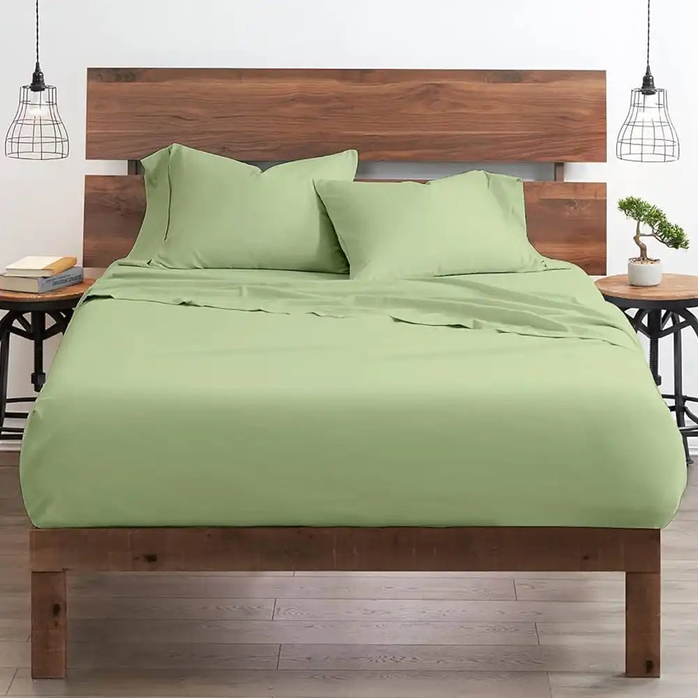 ths giza cotton single flat bed sheet slit green