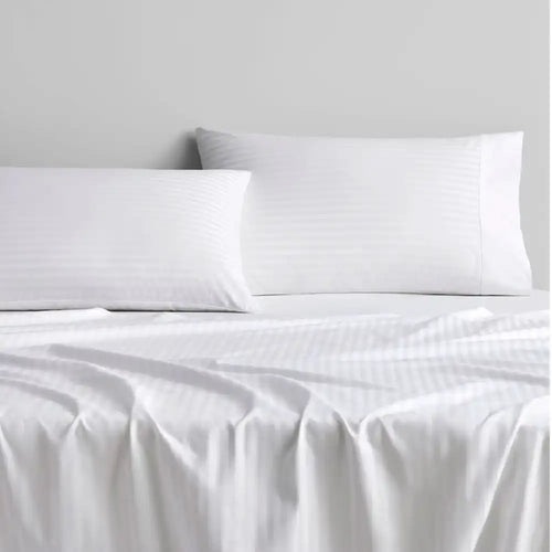 THS Eternal Stripes Single Cotton Flat Bed Sheet White