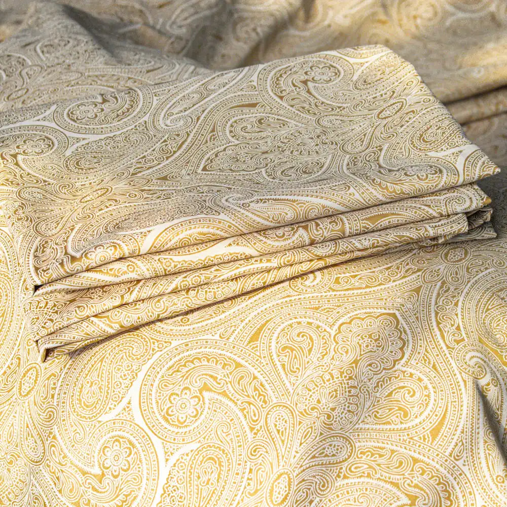 ths elysian paisley single jacquard cotton flat bed sheet gold