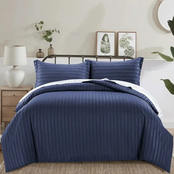 ths eternal stripes double queen cotton duvet cover navy blue