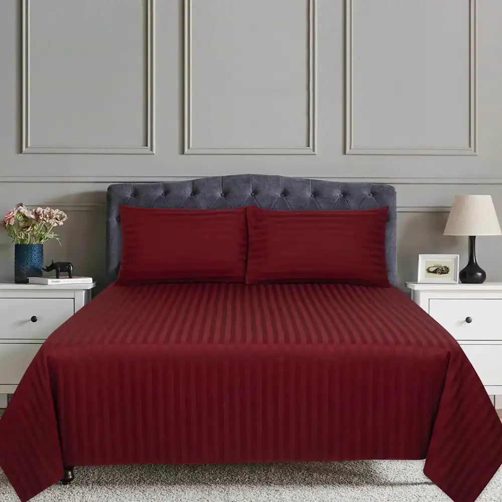 ths zen stripes single cotton flat bed sheet burgundy