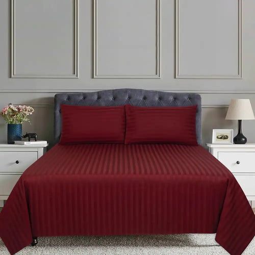 THS Zen Stripes Single Cotton Flat Bed Sheet Burgundy