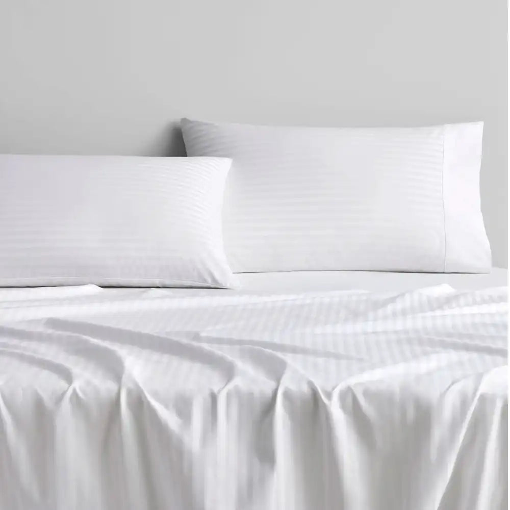 ths eternal stripes king cotton flat bed sheet white