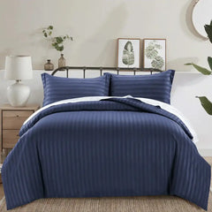 THS Eternal Stripes King Cotton Duvet Cover Navy Blue