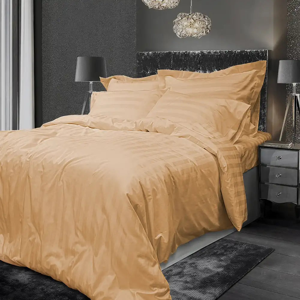 ths eternal stripes double cotton flat bed sheet gold