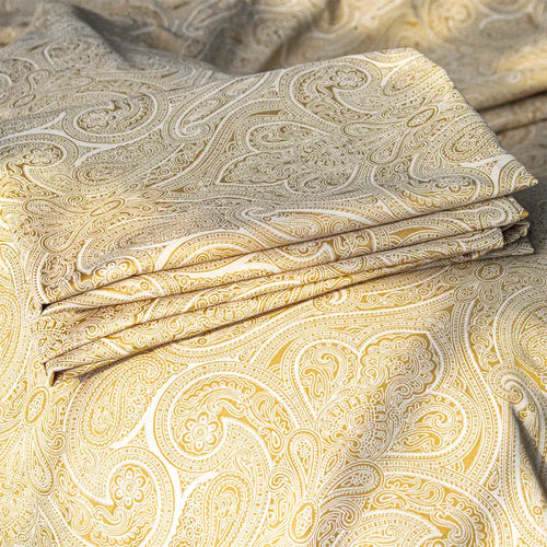 THS Elysian Paisley King Jacquard Cotton Flat Bed Sheet Ivory