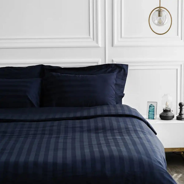 ths eternal stripes queen cotton flat bed sheet navy blue