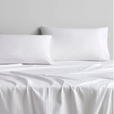 ths eternal stripes super king cotton flat bed sheet white