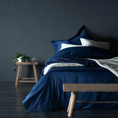 THS Giza Cotton Queen Flat Bed Sheet Indigo Blue