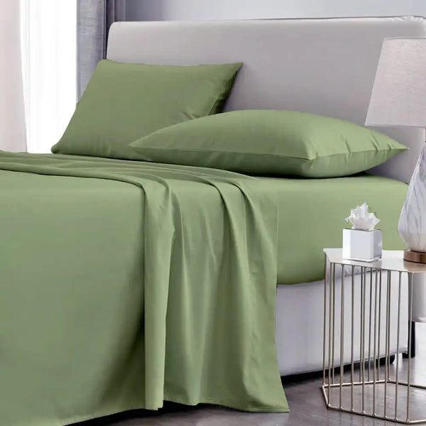 ths giza cotton king fitted bed sheet slit green