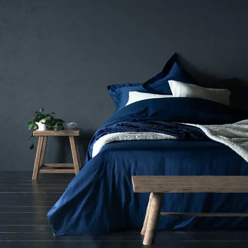 THS Giza Cotton Queen Fitted Bed Sheet Indigo Blue