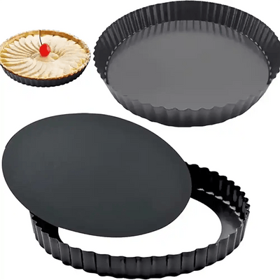 Louis Tellier Non Stick Medium Deep Round Fluted Tart Mould Loose Bottom Ø 24CM, H 3.5CM   HorecaStore